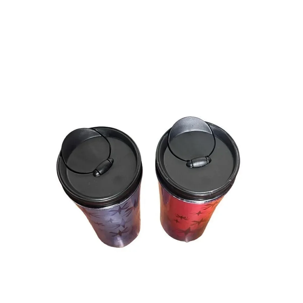 Starbucks Set of 2 Snowflake 2011 Holiday Travel Mugs Red Blue Tumblers
